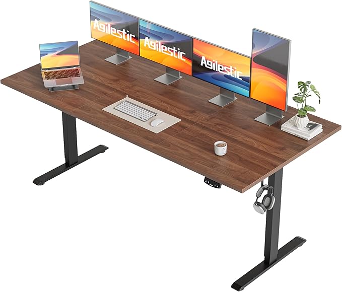 Agilestic Electric Standing Desk, 71 x 24 Inches Height Adjustable Desk, Sit Stand up for Work Office Home, Ergonomic Rising Computer Table with Memory Preset, Dark Walnut