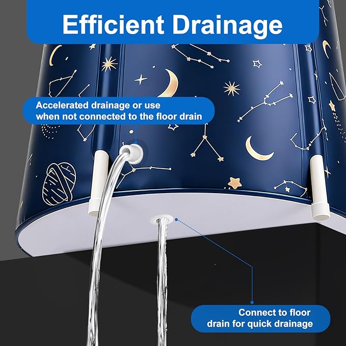 STARBRILLIANT Portable Foldable Bathtub, Collapsible Adult Travel Bath Tub for Camping, Home & Spa, Space-Saving Storage, Durable PVC Material (Starry Sky A, 27inch)