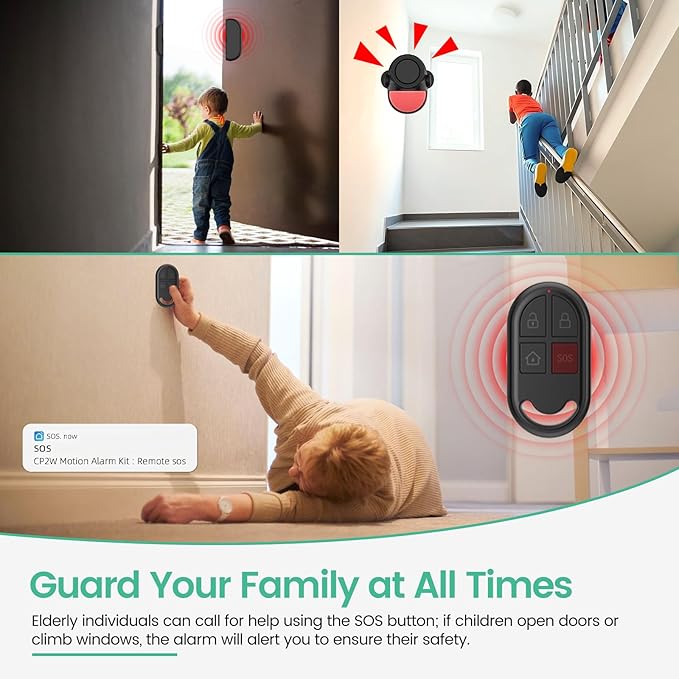 Home Alarm System，2.4G WiFi PIR Motion Sensor Alarm, Wireless DIY Smart Door/Window Alarm for Home Security with Phone APP Alert 4-Piece Kit（2Door Window Sensor），for House Apartment Office,Black