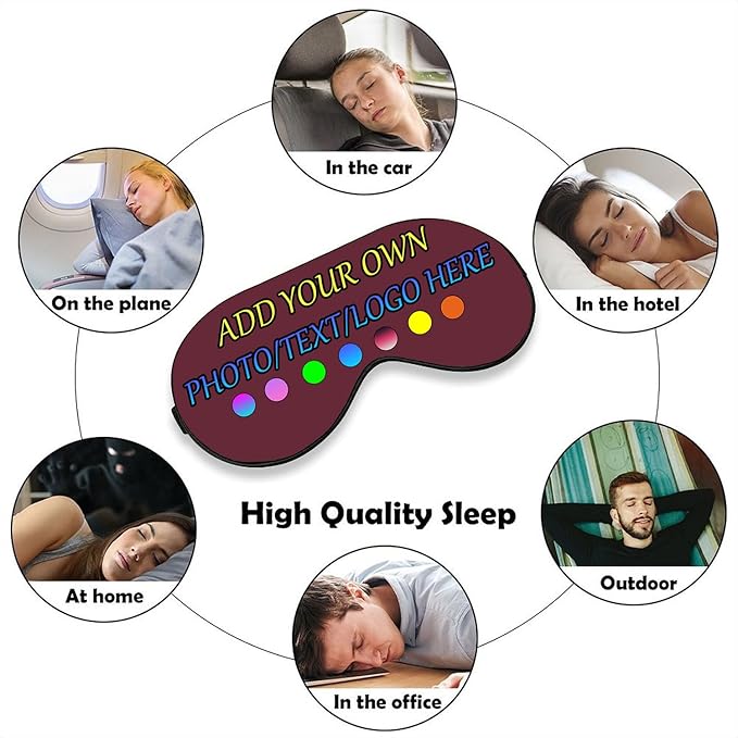 Personalized Eye Mask, Custom Eyeshade Blindfold Add Your Design Image Text Customized Eye Cover with Adjustable Strap for Sleeping Travel Work Naps Blocks Light, Vermilion