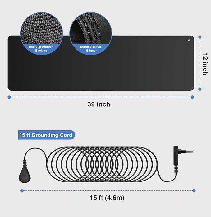 Urvoix Grounding Mat for Feet, 12" x 39" Earth Mat Grounding Pad for Sleep, Boost Energy & Wellness, Earth Therapy, Grounding at Home, Office, Work | Includes Conductive Test Pen