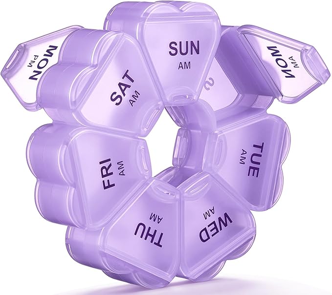 Weekly Pill Organizer, 7 Day AM/PM Pill Box with 14 Compartments, 2 Times a Day Travel Pill Case for Vitamins, Medicine, Fish Oil & Supplements (Purple)