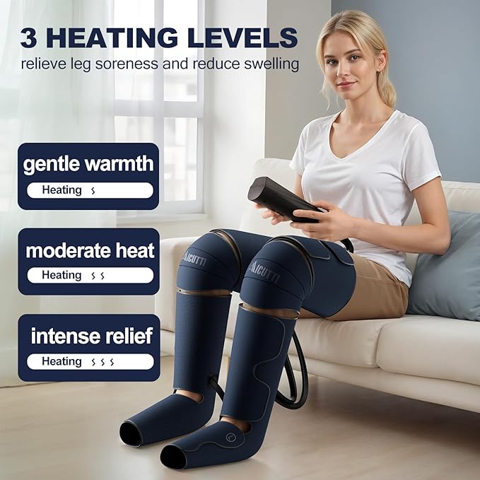 Air Compression Leg Massager with Heat for Foot, Calf, Knee & Thigh - Gifts for Christmas, Mother's Day, Father's Day - Leg Massage Boots for Women & Men - Relieves Muscle Tension and Pain