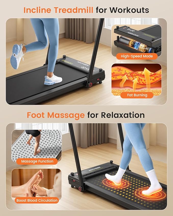 ANCHEER Walking Pad Treadmill with Foot Massage, Versatile Dual-Sided Walking Pad with Incline and Handle Bar, 3.5HP Foldable Treadmill for Home/Office/Apartment, 0.6-7.5MPH