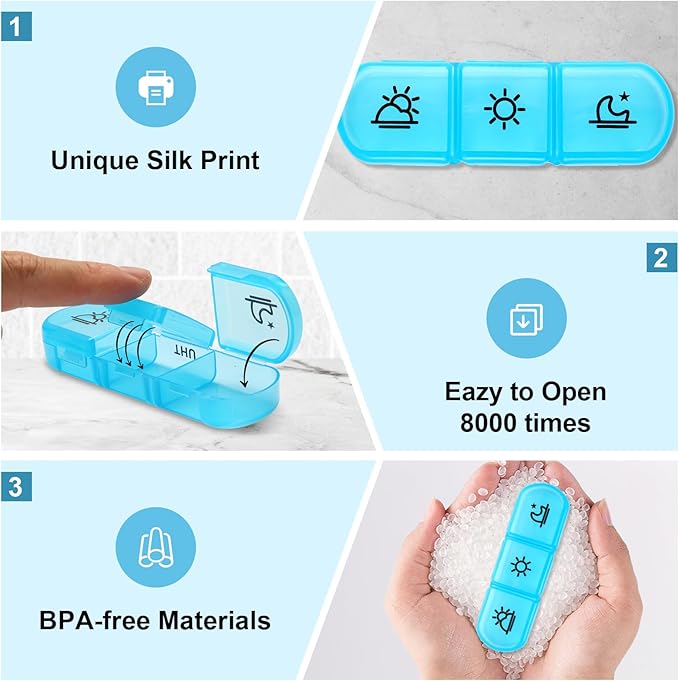 Weekly Pill Organizer 3X a Day, Travel Pill Box 7 Day for Purse, Daily Pill Organizer with, Pill Dispenser Medicine Organizer for Vitamins, Fish Oils, Medications, Supplements (Grey, Medium)