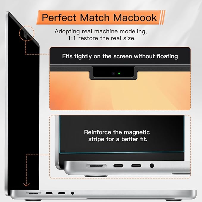 Mamol Magnetic Privacy Screen for MacBook Pro 13 Inch(2016-2022, M1, M2), Anti Glare Blue Light Filter with Camera Cover, Anti Spy Laptop Screen Protector