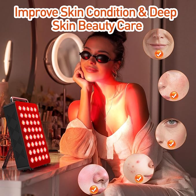 Red Light Therapy Panel 5 Wavement 40 Dual Chip High-Efficiency LEDs 630+660+810+830+850nm Red and Near Infrared Lamp Therapy Device 60W Timer & Stand for Body Pain Relief Face Skin Health