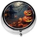 Pumpkins Lanterns Party Print Pill Box 3 Compartment Small Pill Case Portable Pill Box for Pocket Or Purse Cute Medicine Organizer Holder to Hold Vitamins Medication
