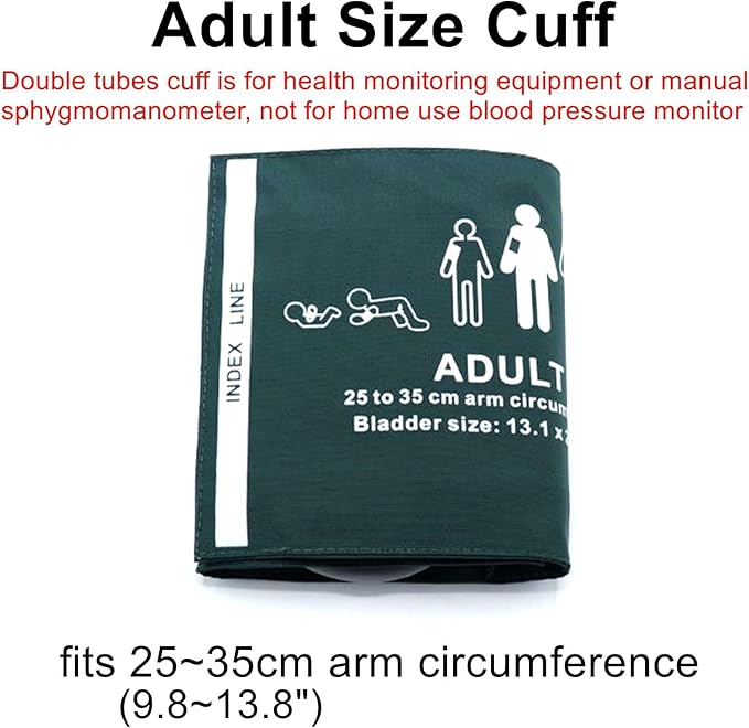 Blood Pressure Cuff with Dual Tubes for Adult 25-35 cm, Reusable Nylon Replacement NIBP Cuff, No BP Connector