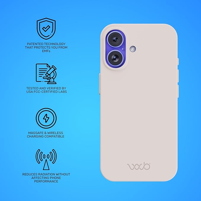 WAVEBLOCK EMF Protection Silicone iPhone Case Compatible with iPhone 16, Radiation Blocker, 5G Shield Reduction, Lightweight, USA Patented and Tested in FCC Lab, Stone