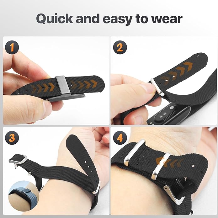 3 Pack Nylon Replacement Strap Compatible with Hume Band - Breathable & Sweatproof Sport Loop for Hume Health Band - Metal Buckle & Loop Closure - Adjustable Wristband Strap for Fitness Tracker