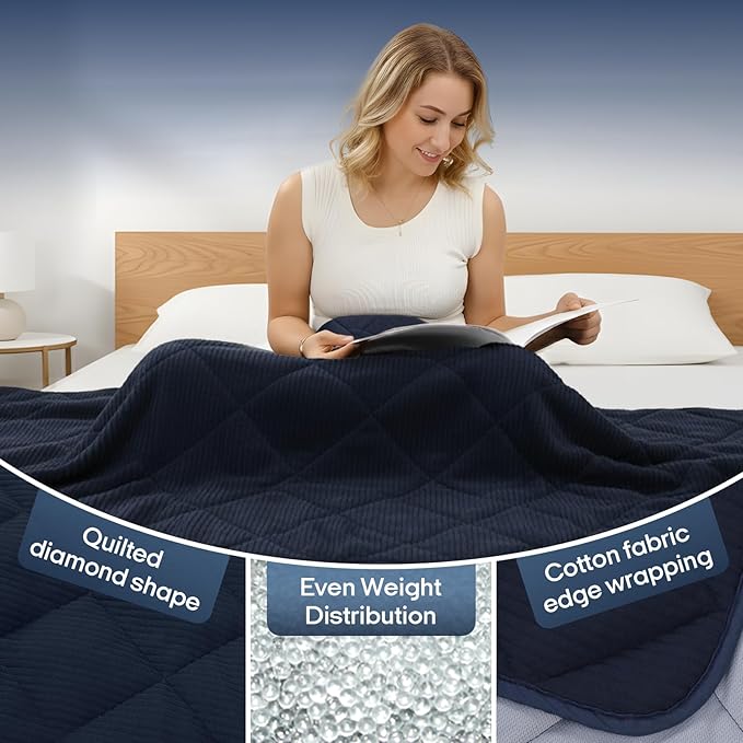 ZonLi 20lbs Weighted Blanket for Adults Sleeping, Double-Sided All Season Reversible 75D Cooling Mesh & Warm Ribbed Microfiber, 60"x80" Navy Blue, Machine Washable