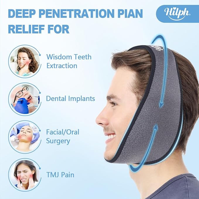 Hilph Face Ice Pack Wisdom Teeth Ice Pack Head Wrap with Washable Jaw Wrap and 4 Replacement Hot Cold Pack for Facial Oral Surgery, TMJ, Tooth Extraction, Dental Surgery, Tonsillectomy Recovery Grey
