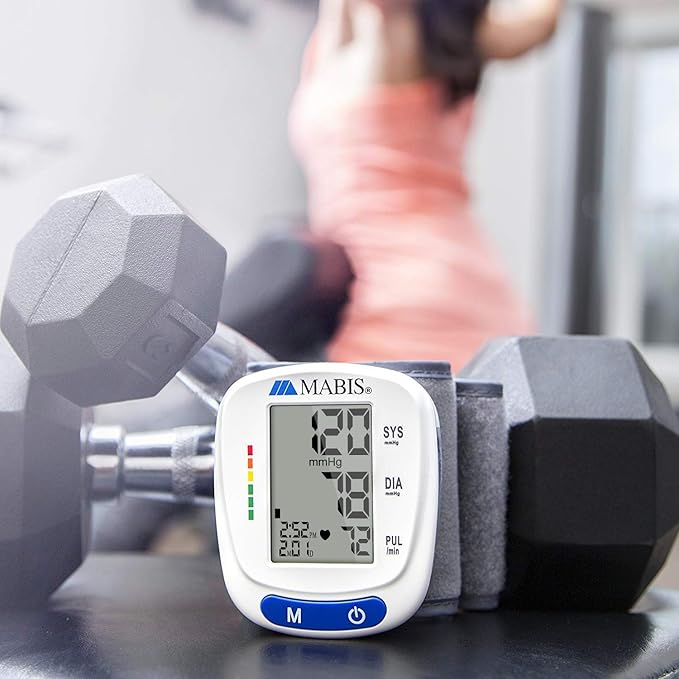 Mabis Digital Premium Wrist Blood Pressure Monitor with Automatic Wrist Cuff that Displays Blood Pressure, Pulse Rate and Irregular Heartbeat, Stores up to 120 Readings