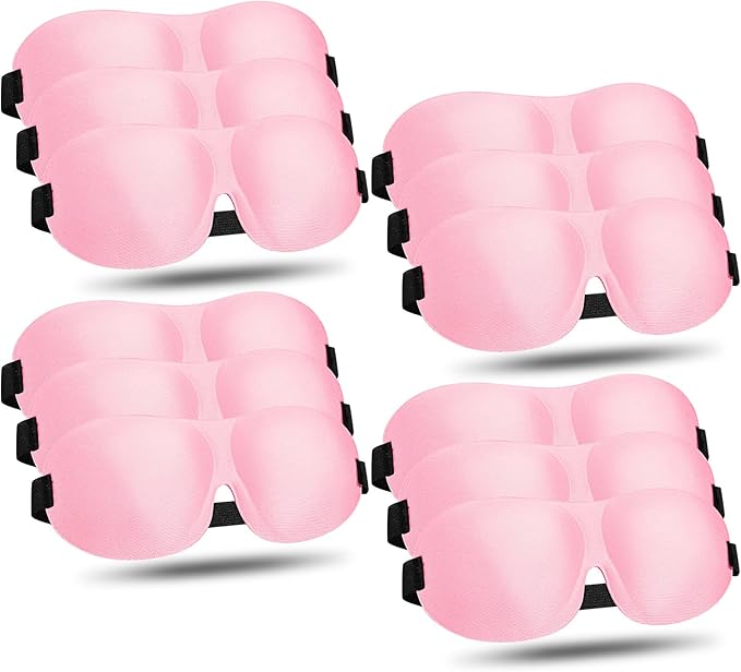 Bonuci 12 Pack Sleep Mask Blackout 3D Eye Mask for Ultralight Sleeping Night Blindfold Eye Covers with Adjustable Strap for Men Women Travel Gift Back and Side Sleeper (Pink)