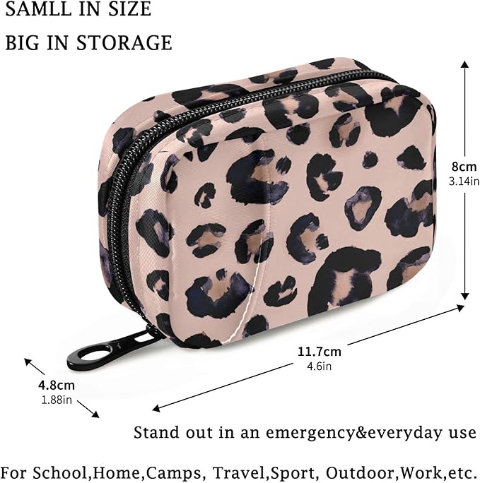 Fustylead Pink Leopard Print Travel Pill Organizer Case Zipper for Purse with Removable Weekly Pill Box for Medicine, Vitamin, Supplement Medicine Organizer