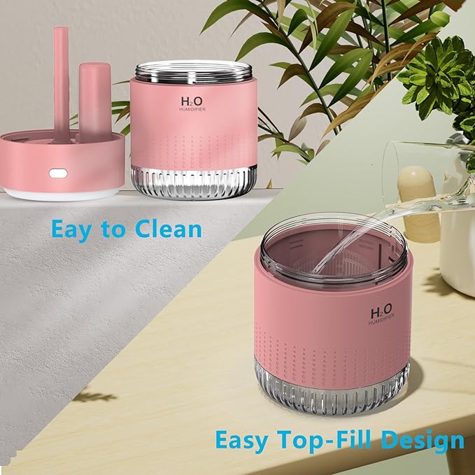 SZO Portable Mini Humidifier, 500ML USB Personal Cool Mist Humidifiers for Bedroom Office Travel Desk, Whisper Quiet 20dB with 2 Mist Modes & Auto Shut-Off, Small Desktop Humidifier(Pink)