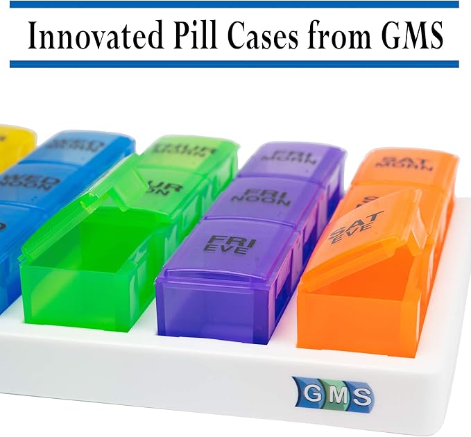 GMS 3 Times a Day Weekly Pill Reminder for Medication Vitamins and Supplements | White Tray with Removable Daily Boxes - Rainbow