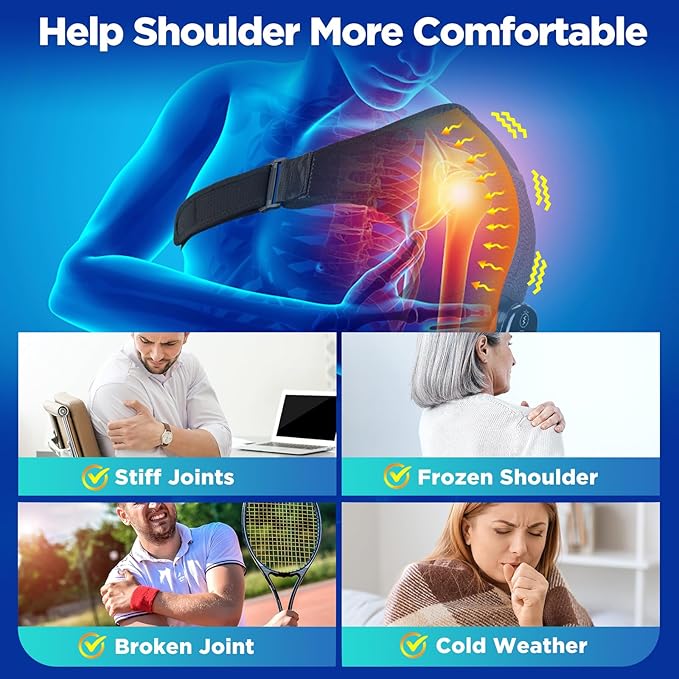 Cordless Shoulder Heating Pad, Heated Shoulder Wrap with Massage, Heated Shoulder Brace, Shoulder Massager for Pain Relief Deep Tissue (Black)