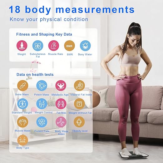 Scale for Body Weight Digital Smart Scale - Large Display Bathroom Scale with BMI, Body Fat, Muscle Mass, Accurate Bluetooth Scale for Home User Health Equipment Sync Apps