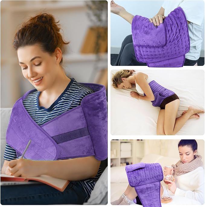 Heating Pad Back Pain Relief Electric Heating Pad for Period Cramps Lower Back Neck Shoulders Pain Relief 6-Hour Auto Off 12x24 Heated Pad + 20" Belt 4 Timer 6 Heat Level Wrap (Purple)