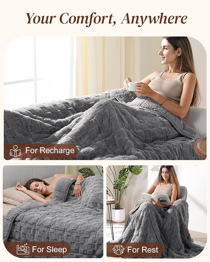 Kivik Dual Sided Weighted Blankets for Adults, Buttery Soft Stylish Checkered Heavy Blankets for Couch Sofa Bed - Ultra-Fluffy Fabric Brings Cloud-Like Comfort (48"x72"，Grey，15 Pounds)
