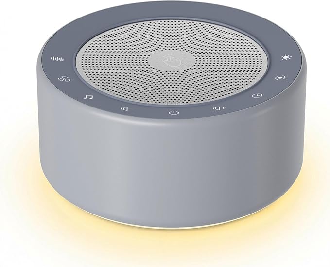 Kipcush White Noise Machine with Night Light – Nursery Sound Machine with Soft Non-Glare Lamp, 30 Soothing Sounds, 8 Color Lights, Up to 8-Hour Timer for Baby & Adults