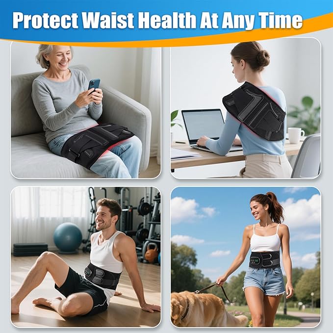 Red Light Therapy Belt for Back & Waist, 660nm 850nm Wearable Red Light Belt with Heat & Vibration, Rechargeable 5000mAh Cordless Heating Pad, 46 LEDs