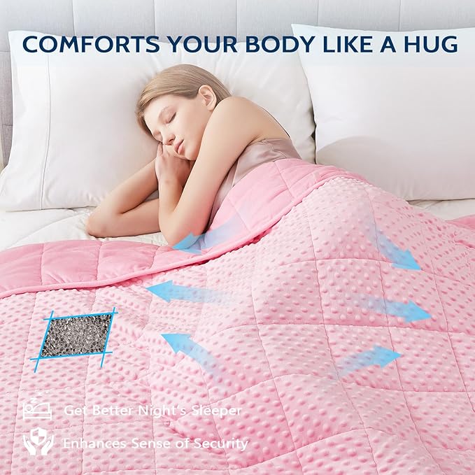 L'AGRATY Weighted Blanket - 50"x60" 10lbs Minky Dots Heavy Blanket with Glass Beads Soft Breathable for All-Season Summer Fall Winter Thick Comfort for Sleeping