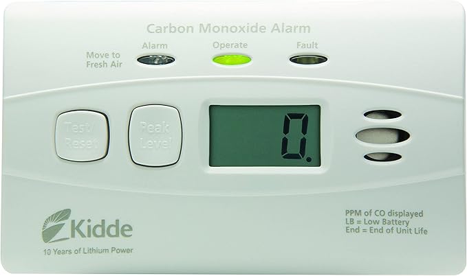 Kidde Carbon Monoxide Detector, 10-Year Battery Powered, Digital Display, LED Status Indicators, 85 dB Alarm, 3rd Edition