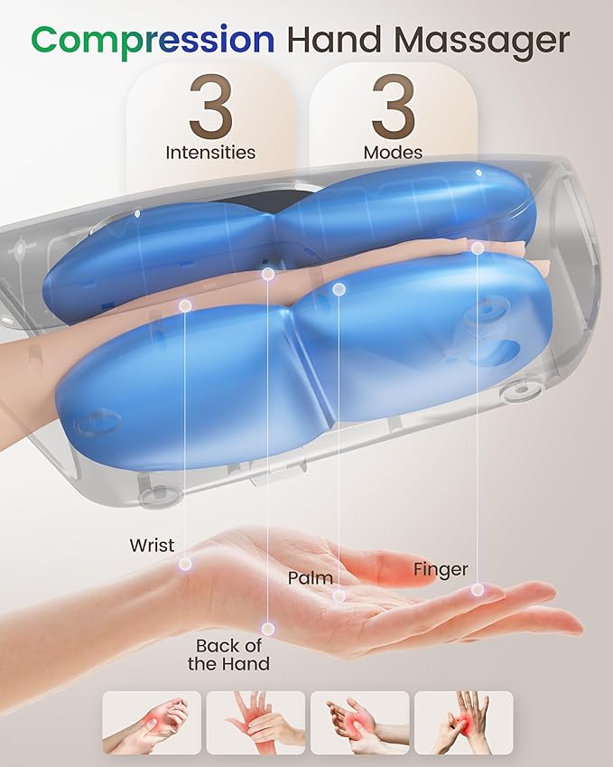 CILI FSA Eligible Larger Size Hand Massager with Heat and Compression, Finger, Palm, Wrist and Hand Massager for Arthritis and Carpal Tunnel Relief, USB-C Rechargeable, White