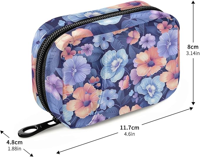 Cute Pastel Blue Flowers Travel Pill Organizer Case 7 Day Weekly Portable Pill Box Travel Vitamin Supplements Holder