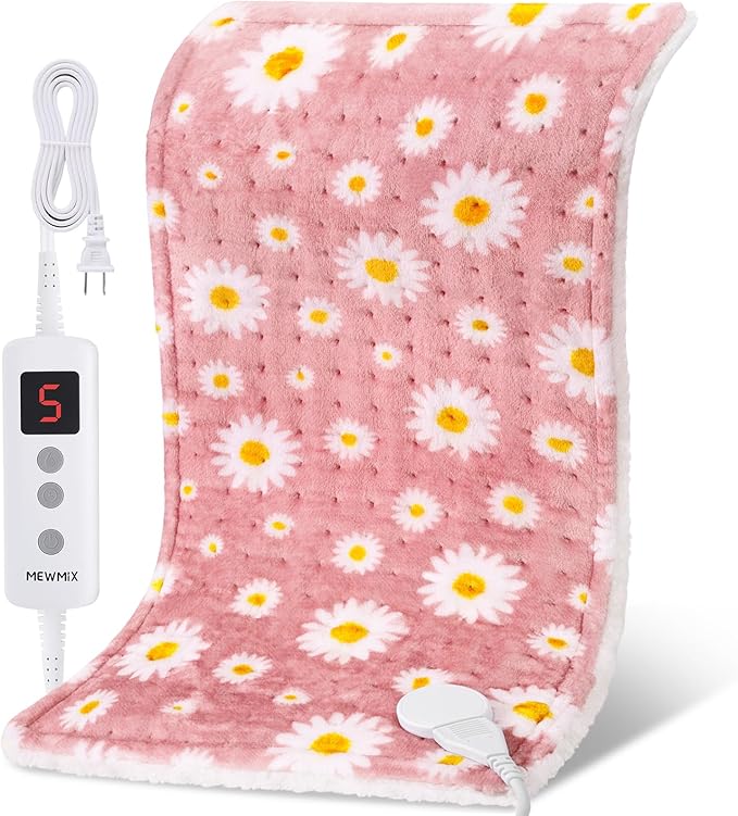 Daisy Heating Pad for Back Period Cramps Neck Shoulder Pain Relief, Portable Electric Heat Pads Pink Stuff Gifts Ideas, Funny Useful Self Care Christmas Birthday Gift for Women Mom Her Wife Girlfriend