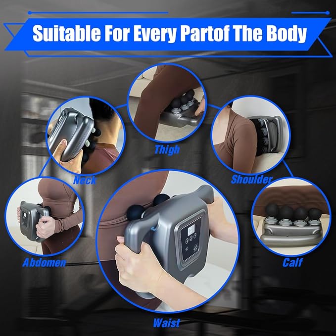 Massage Gun Deep Tissue, 16 Head Percussion Massager with 9 Modes & 99 Speeds, 22800 RPM Quad Motor Muscle Massager for Back Neck Shoulder Legs, Quiet Type-C Rechargeable, Gift for Men Women