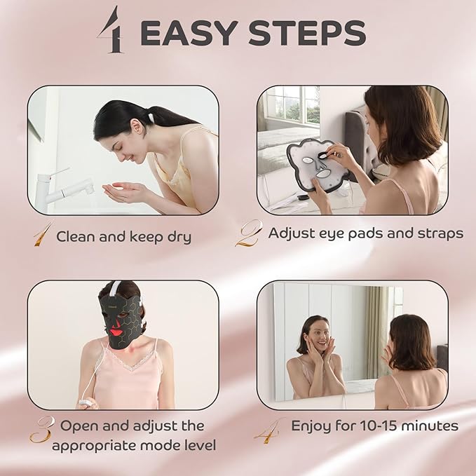 Red Light Mask, 7 Color LED Face Mask Light 4-in-1 Chip with 850 nm Near Infrared Light for Home
