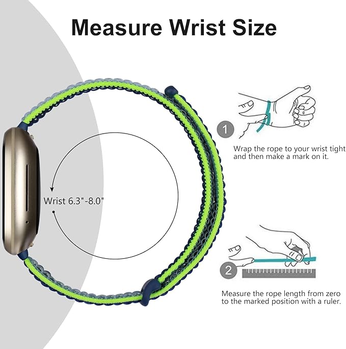 Getino Sport Loop Compatible With Fitbit Sense, Versa 3, Versa 4, Sense 2 - Stretchy Soft Nylon Elastic Braided Strap Replacement Wristband for Women, Royal Green Orange