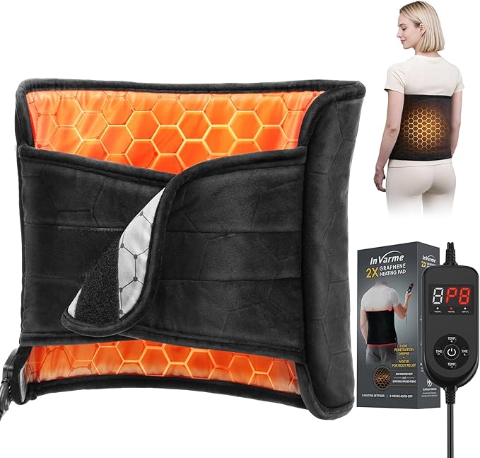 Heating Pad for Back Pain Relief: 2X Graphene Far Infrared Max 160℉ with 8 Heat Settings - Soft Wearable Wrap Around for Period Cramps & Stiffness Relief - 12"x44" 4H Auto Off for Women at Home