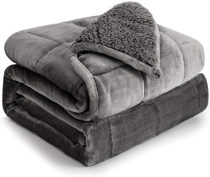 Cottonblue Weighted Blanket 15lbs 80x87 Inches for Queen King Size Bed, Ultra Soft Sherpa Fleece Weighted Throw Blankets for Relax and Sleep, Cozy Warm Comfort Heavy Bed Blankets, Grey