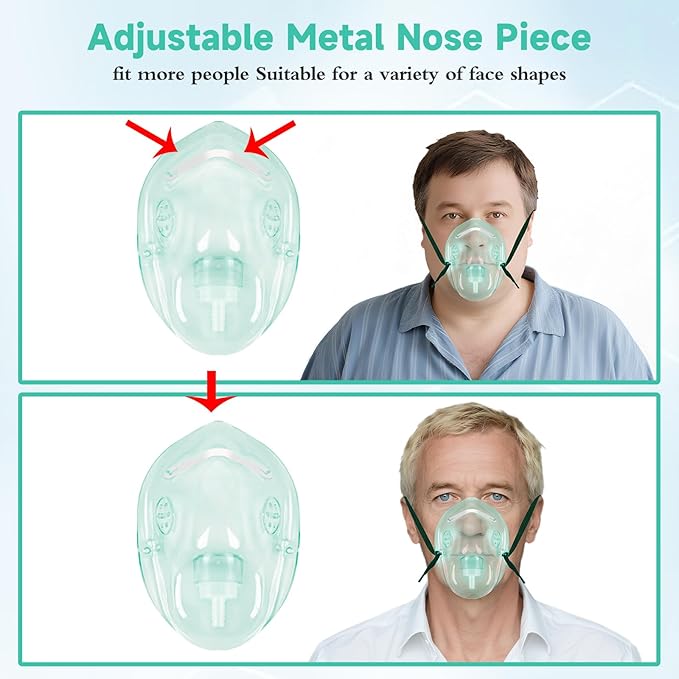 3 Pack Oxygen Masks for Face Adult, XL Size Oxygen Mask with 6.6' Ft Tubing and Adjustable Elastic Strap- NO Cup