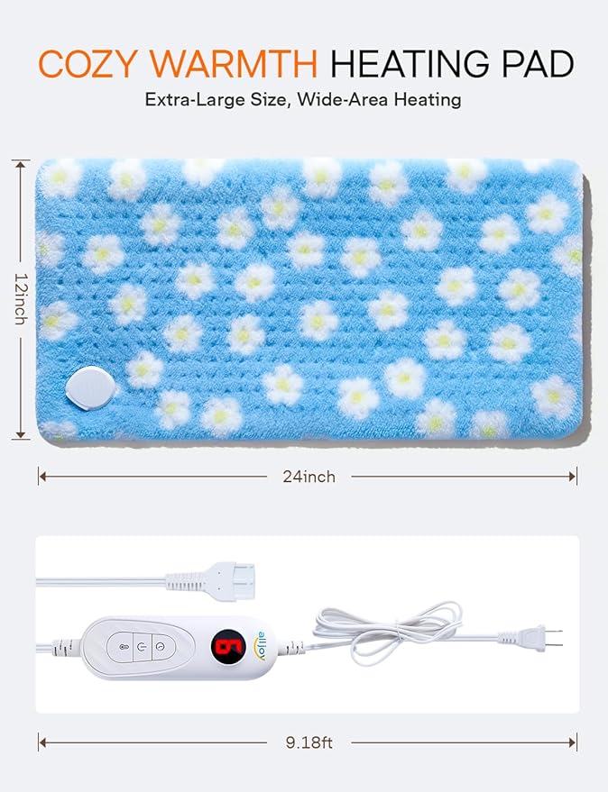 ALLJOY Heating Pad for Back Pain Relief, 24”x 12” Cute Heating Pad for Period Cramps, FSA Eligible HSA, Portable Heat Pad for Neck and Shoulders, Birthday Gifts for Women Men Mom Dad
