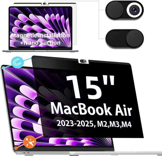IPROKKO Magnetic Privacy Screen Protector Compatible with MacBook Air 15 Inch (2023-2026, M2 M3 M4 M5) - A2941 A3114 A3241 A3448 , Removable Matte Anti Glare Blue Light Spy Filter for Mac Air 15.3" Laptop
