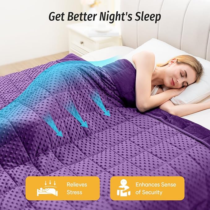 Wemore Minky Dot Weighted Blanket for Adults Queen Size 15 lbs, Soft Heavy Blanket for Stress Relief and Sleep Promotion, Breathable Blanket for All-Season with Glass Beads, Purple 60 x 80 inches
