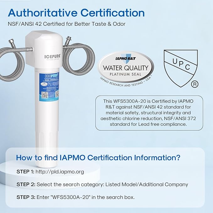 ICEPURE WFS5300A-20 5 Years or 40K Gallons Under Sink Water Filtration System, Ultra High Capacity NSF/ANSI CAN372 & 42 Certified, Direct Connect Drinking Faucet, Removes Chlorine, Odor, Heavy Metals