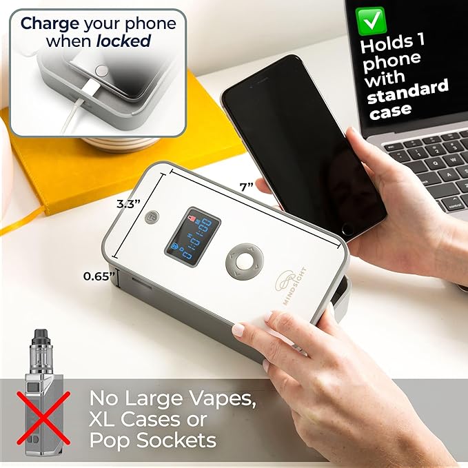 Mindsight Personal Timed Lock Box | Unplug from Phones and Other Small Distractions | 3 Modes based on Willpower | Easy to Use | Out of Sight ~ Out of Mind | Boost Your Mental Wellness