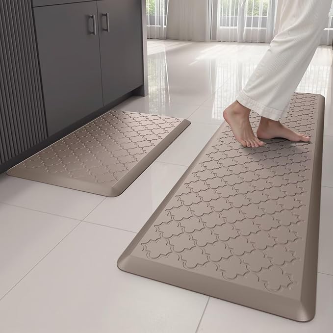 Kitchen Mats for Floor 2 Piece - Anti Fatigue Mats for Kitchen Floor - Non Slip Cushioned Rugs for Standing, Office,Sink, Laundry, Khaki