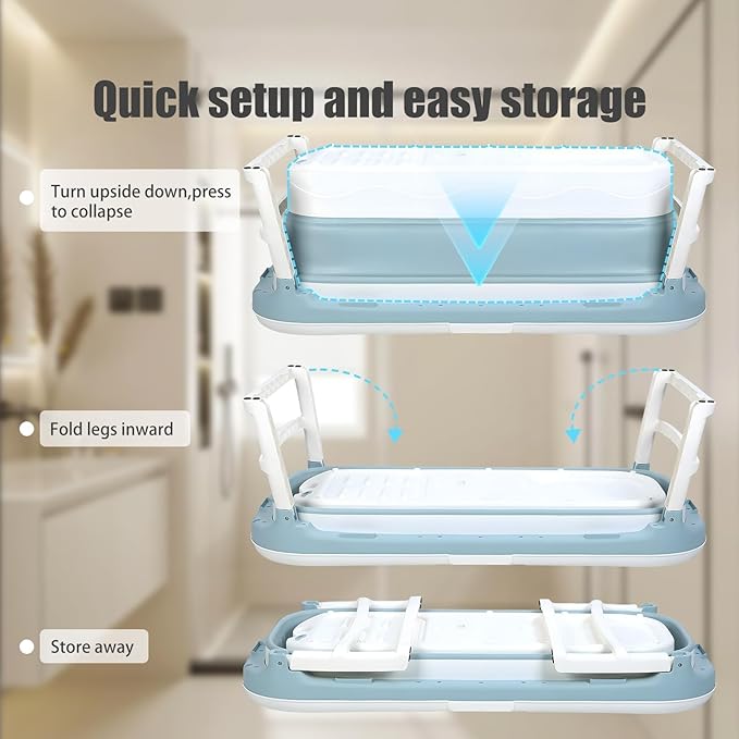 Portable Bathtub, 58/56/50/46 Inch Collapsible Bathtub, Freestanding Foldable Bathtub for Adults, Folding Tub for Shower, Hot Bath, Ice Bath Blue-B-120cm