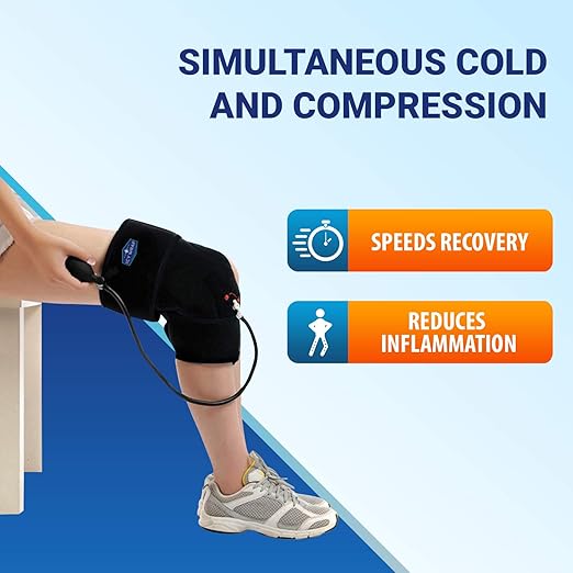 Cold Pack Compression Wrap for Knee by Icy Wrap - Ice Pack Therapy Cryo-Cool Flexible Treatment for Injuries, Aches, Swelling, Sprains, Inflammation
