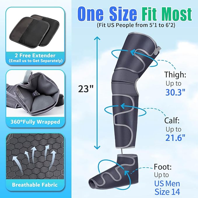 SLOTHMORE Leg Massager for Circulation and Pain Relief, Air Compression Foot Massage with 3 Heat Levels 4 Modes, 4-in-1 Foot Calf Knee & Thigh, Knee Heating Therapy, Gift for Mom Dad