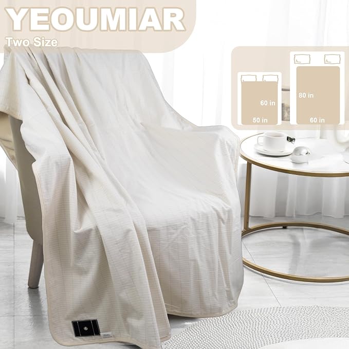 Grounding Blanket 50x60 inch Grounding Sheets Queen, Grounding Mat for Improved Sleep, Relieving Pain,Conductive Grounded Mats with Grounding Cord (Cream, Baby)