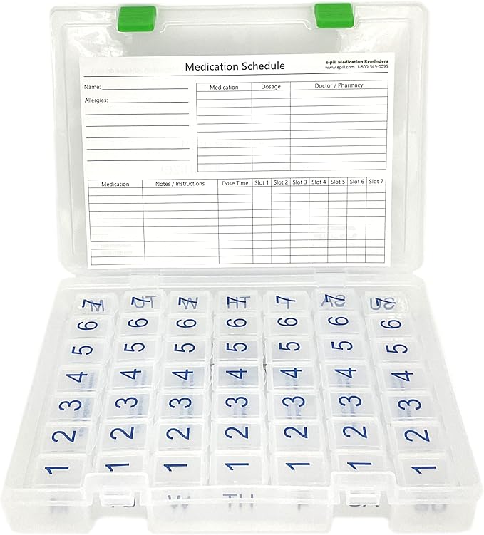 e-Pill 7 Times a Day x 7 Day Clear Weekly Pill Organizer, Vitamin, and Medicine Pillbox with Clear Case